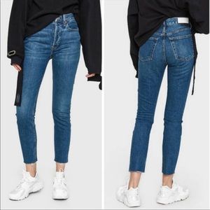 ReDone High Rise Ankle Crop Stretch Raw Hem jeans